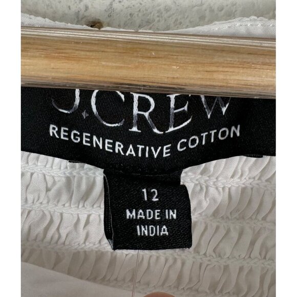 J.Crew Fitted puff-sleeve top white smocked back sz 12 - Picture 3 of 9